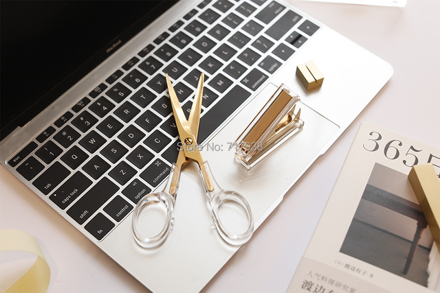Akrylowe nożyczki i zszywacze biurowe - złote dodatki do artykułów biurowych - Wianko - 2