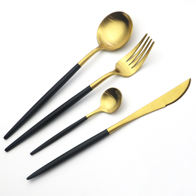 Zestaw 8 sztuk matowych kolorowych sztućców ze stali nierdzewnej (noże, widelec, łyżka) - Wianko - 3