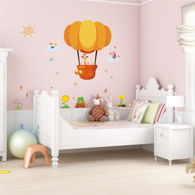 Zwierzęta w gorącym balonie - naklejki ścienne dla chłopców - dekoracja sypialni - fototapeta Safari Art DIY - prezent dla dzieci - Wianko - 5