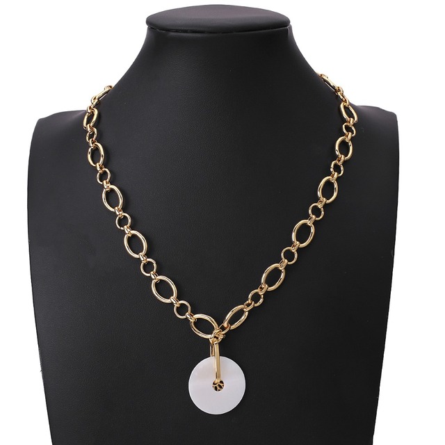 AENSOA Punk złoty łańcuch perła Choker - starodawny komunikat na białym akrylowym naszyjniku - Wianko - 12