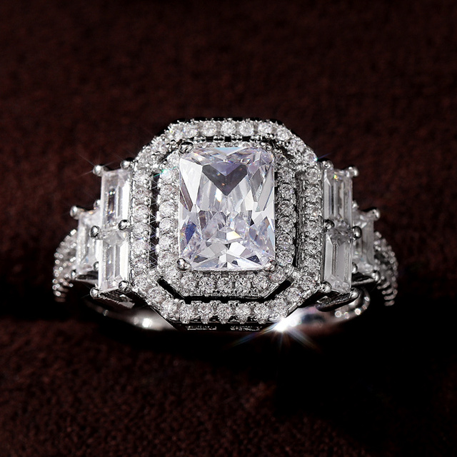 Pierścionek zaręczynowy Huitan - luksusowe prostokątne obrączki z błyszczącym kolorowym kamykiem, srebrna biżuteria - Wianko - 4