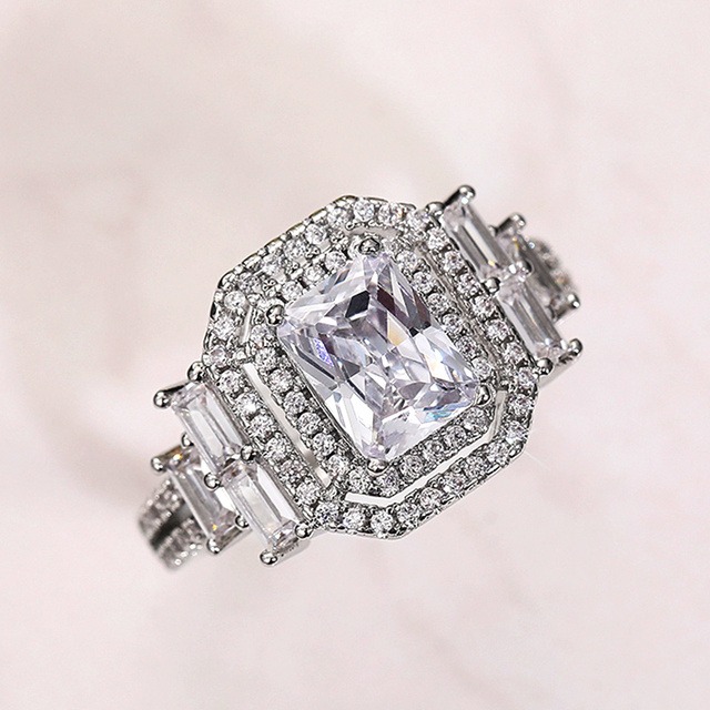 Pierścionek zaręczynowy Huitan - luksusowe prostokątne obrączki z błyszczącym kolorowym kamykiem, srebrna biżuteria - Wianko - 5
