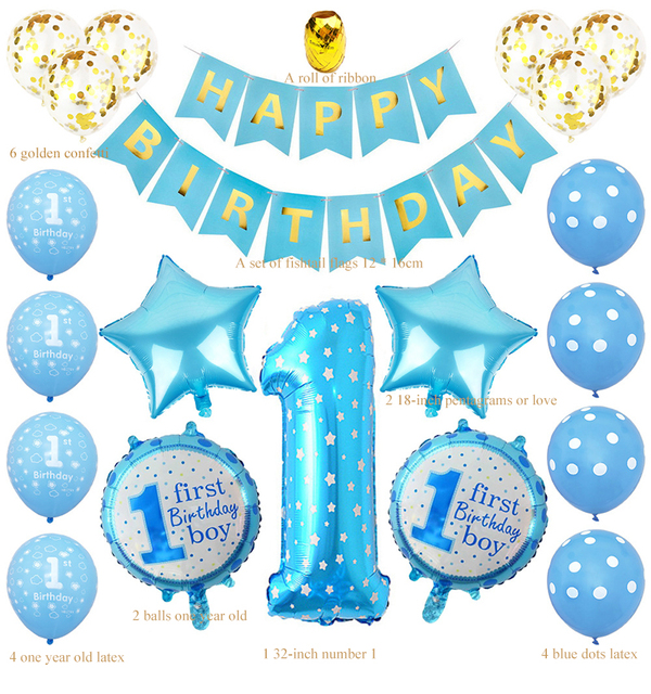 Dekoracje urodzinowe dla 1-rocznego chłopca lub dziewczynki: baner, balony bociankowe - Wianko - 2