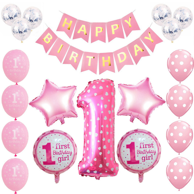 Dekoracje urodzinowe dla 1-rocznego chłopca lub dziewczynki: baner, balony bociankowe - Wianko - 1
