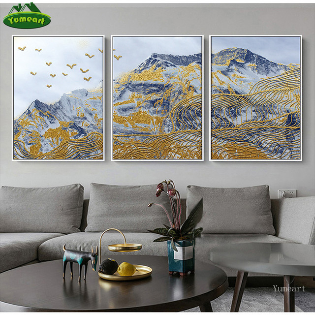 Obraz na płótnie Yumeart - Twórczy złoty góra i ptaki do salonu, sypialni, łazienki - Dekoracje ścienne - Wianko - 4