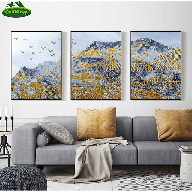 Obraz na płótnie Yumeart - Twórczy złoty góra i ptaki do salonu, sypialni, łazienki - Dekoracje ścienne - Wianko - 3