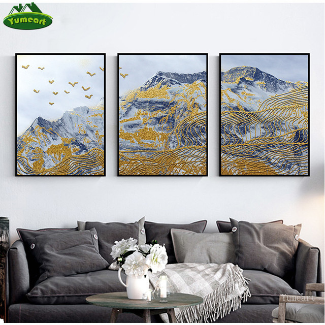 Obraz na płótnie Yumeart - Twórczy złoty góra i ptaki do salonu, sypialni, łazienki - Dekoracje ścienne - Wianko - 2