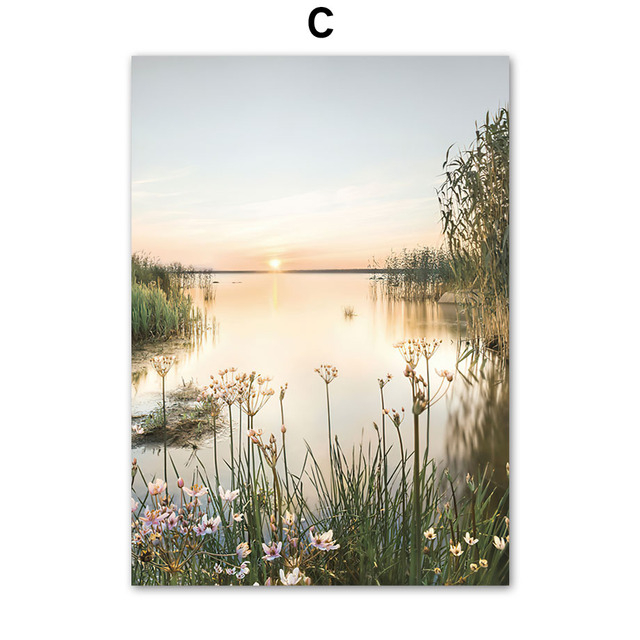 Skandynawski obraz na płótnie - kwiaty, wschód słońca, molo - lato, świt, krajobraz - Wianko - 9