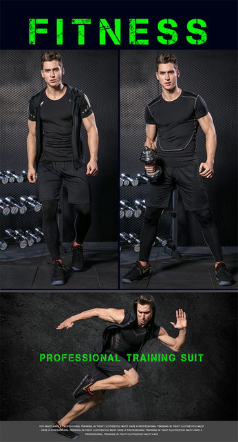 Męska kompresyjna odzież sportowa do fitnessu i biegania w kolorze czarnym - zestaw treningowy - Wianko - 17