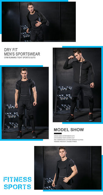 Męska kompresyjna odzież sportowa do fitnessu i biegania w kolorze czarnym - zestaw treningowy - Wianko - 22