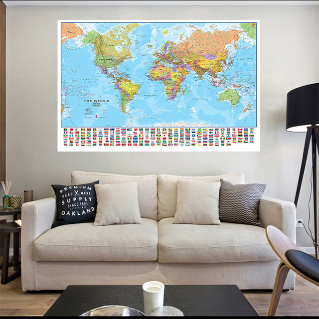 Mapa polityczna świata 5 rozmiarów - plakat, druk na płótnie, obrazy na ścianę - dekoracje do domu i artykuły szkolne - Wianko - 1