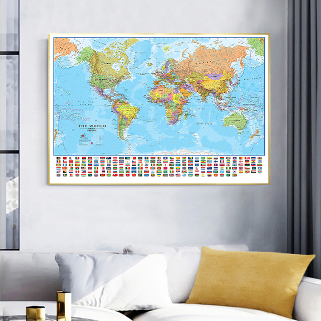 Mapa polityczna świata 5 rozmiarów - plakat, druk na płótnie, obrazy na ścianę - dekoracje do domu i artykuły szkolne - Wianko - 2