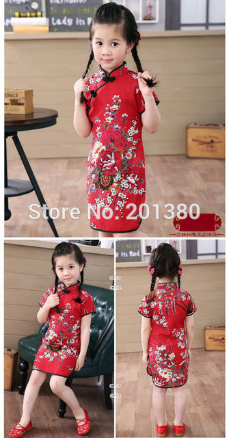 Dziewczęce letnie sukienki Piwonia Qipao Chiński Nowy Rok, Kwiatowe stroje Cheongsam dla dziewczynek 2-16 lat - Wianko - 68