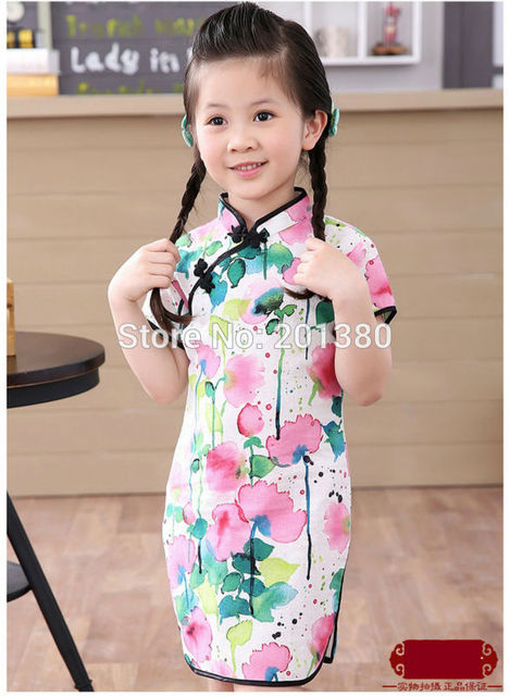 Dziewczęce letnie sukienki Piwonia Qipao Chiński Nowy Rok, Kwiatowe stroje Cheongsam dla dziewczynek 2-16 lat - Wianko - 74