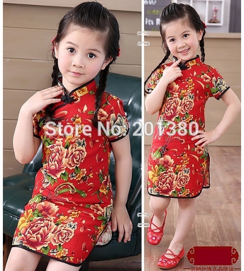 Dziewczęce letnie sukienki Piwonia Qipao Chiński Nowy Rok, Kwiatowe stroje Cheongsam dla dziewczynek 2-16 lat - Wianko - 63