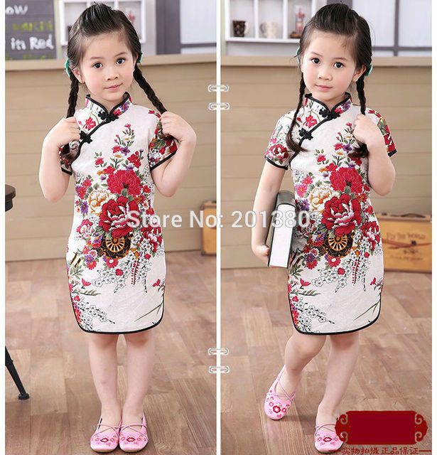 Dziewczęce letnie sukienki Piwonia Qipao Chiński Nowy Rok, Kwiatowe stroje Cheongsam dla dziewczynek 2-16 lat - Wianko - 61