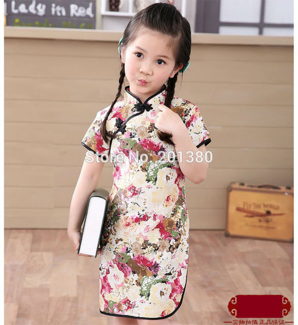 Dziewczęce letnie sukienki Piwonia Qipao Chiński Nowy Rok, Kwiatowe stroje Cheongsam dla dziewczynek 2-16 lat - Wianko - 77