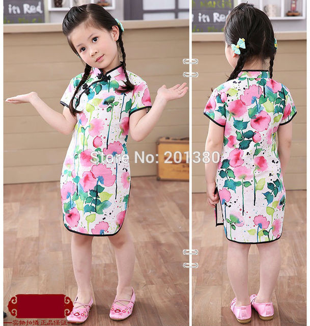 Dziewczęce letnie sukienki Piwonia Qipao Chiński Nowy Rok, Kwiatowe stroje Cheongsam dla dziewczynek 2-16 lat - Wianko - 73