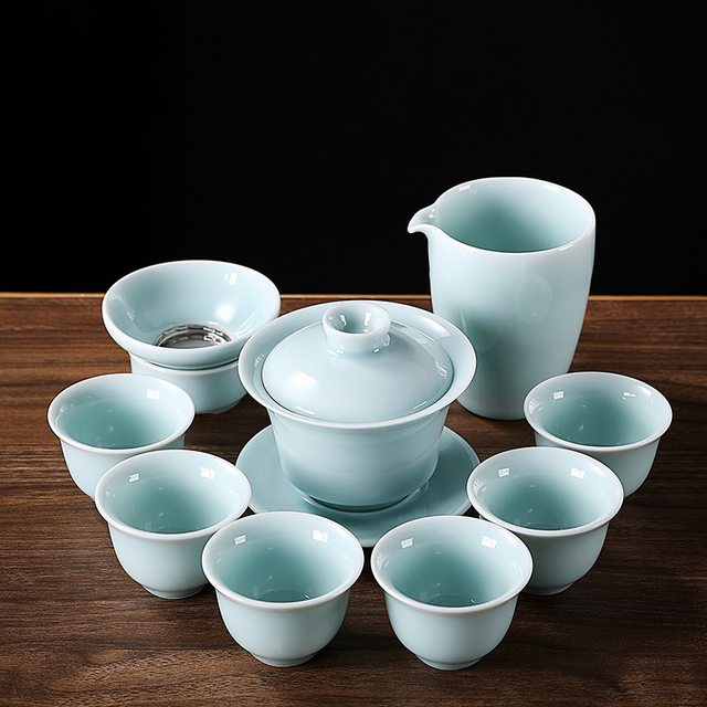 Zestaw ceramicznych naczyń do herbaty chińskiej: czajniczek gaiwan, filiżanki i naczynie na herbatę (9 sztuk) - Wianko - 17