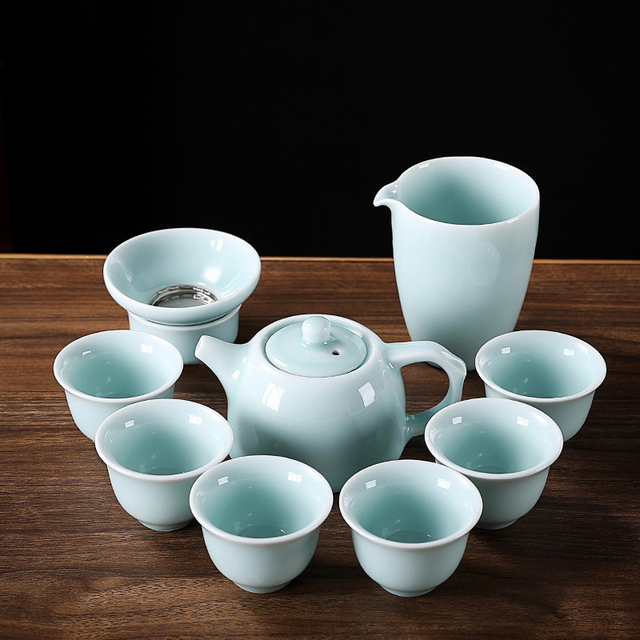 Zestaw ceramicznych naczyń do herbaty chińskiej: czajniczek gaiwan, filiżanki i naczynie na herbatę (9 sztuk) - Wianko - 16