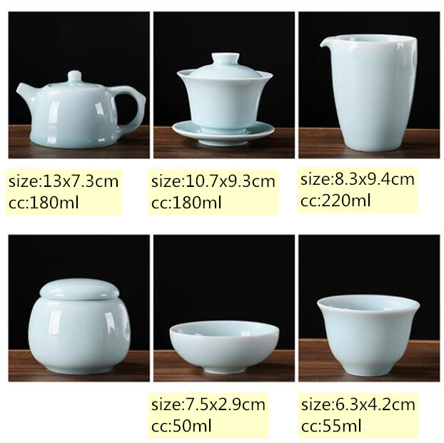 Zestaw ceramicznych naczyń do herbaty chińskiej: czajniczek gaiwan, filiżanki i naczynie na herbatę (9 sztuk) - Wianko - 3