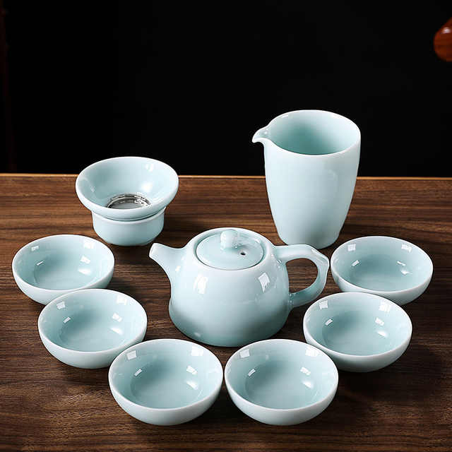Zestaw ceramicznych naczyń do herbaty chińskiej: czajniczek gaiwan, filiżanki i naczynie na herbatę (9 sztuk) - Wianko - 14