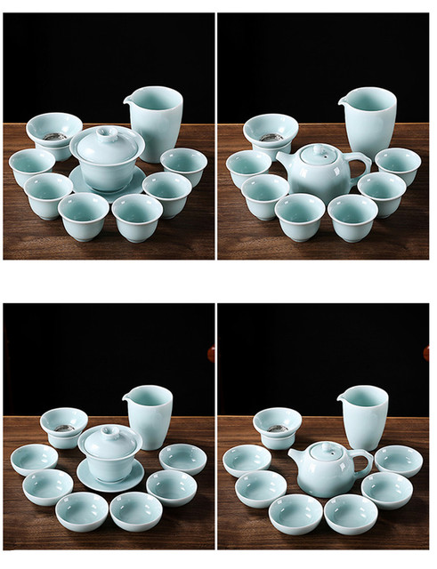 Zestaw ceramicznych naczyń do herbaty chińskiej: czajniczek gaiwan, filiżanki i naczynie na herbatę (9 sztuk) - Wianko - 2