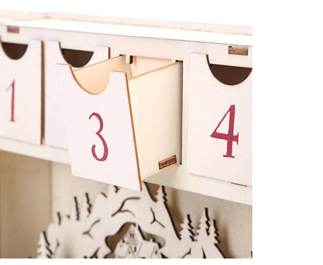 Adwentowy kalendarz drewniany domek dekoracja stołu dla dzieci z drobnymi upominkami - Wianko - 5