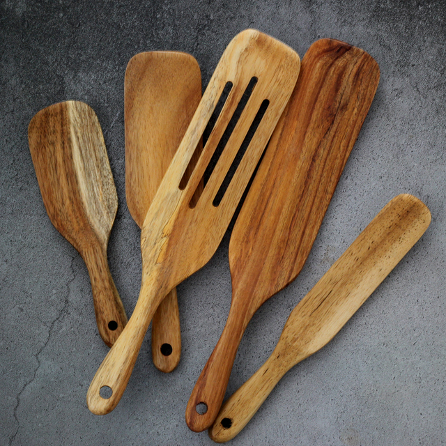 Zestaw 7 przyborów do gotowania z naturalnego drewna tekowego: kadź, łyżka do ryżu, drewniana łyżka cedzakowa, drewniana łyżka do zupy, drewniana łyżka cedzakowa, drewniana łyżka do gotowania - Wianko - 11