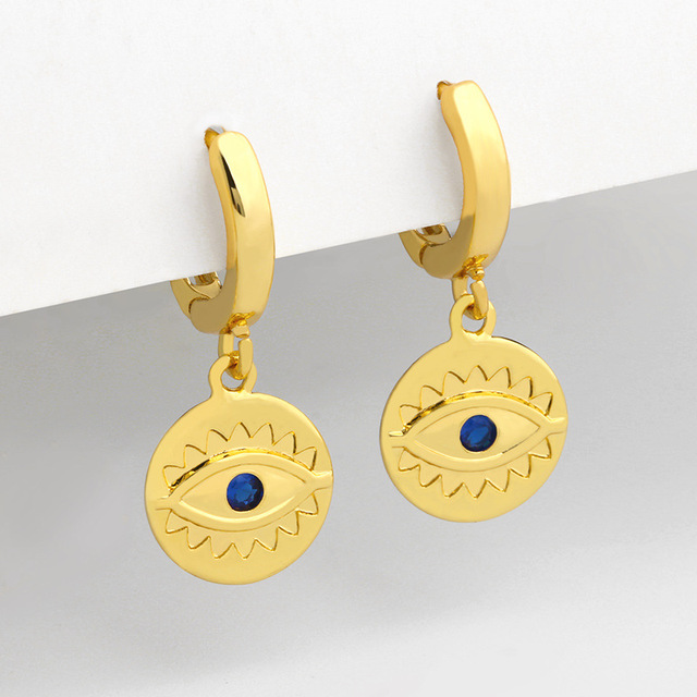 Koreańskie złote kolczyki 2021 Kejialai z cyrkoniami Cubic, ze złowrogim okiem, w kolorze tureckiego niebieskiego - Wianko - 5