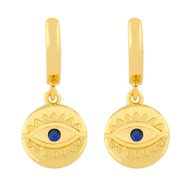 Koreańskie złote kolczyki 2021 Kejialai z cyrkoniami Cubic, ze złowrogim okiem, w kolorze tureckiego niebieskiego - Wianko - 2