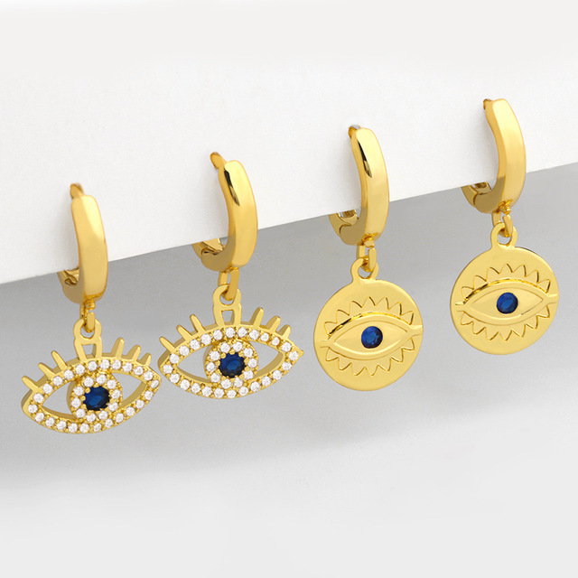 Koreańskie złote kolczyki 2021 Kejialai z cyrkoniami Cubic, ze złowrogim okiem, w kolorze tureckiego niebieskiego - Wianko - 4