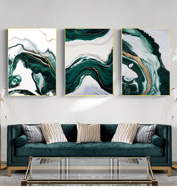 Sypialnia s i reprodukcje Wall Home Decor, nowoczesne obrazy z abstrakcyjnymi złotymi liniami na zielonym płótnie do salonu, malarstwo i kaligrafia - Wianko - 2
