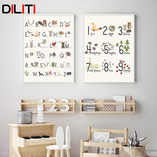 Plakat malarstwo ścienne z dekoracyjnym nadrukiem zwierząt, alfabetem i numerami - idealne do dziecięcego pokoju - Wianko - 16