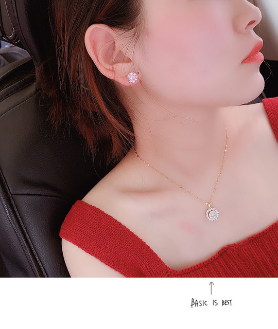 Zestaw biżuterii CC dla kobiet - srebrne igły, cyrkonia, różowy kręcący się naszyjnik, kolczyki, regulowany pierścień (CCAS224) - Wianko - 10