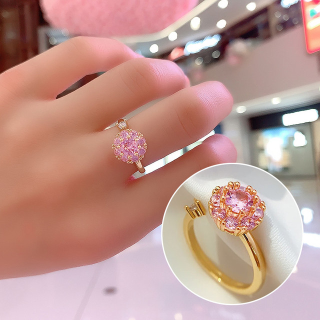 Zestaw biżuterii CC dla kobiet - srebrne igły, cyrkonia, różowy kręcący się naszyjnik, kolczyki, regulowany pierścień (CCAS224) - Wianko - 8