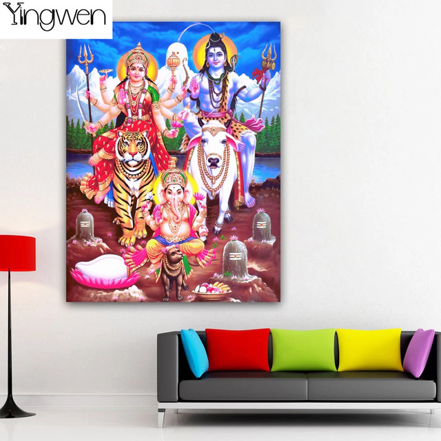 Diamentowy obraz 5D DIY Shiva Parvati Ganesha - Hinduski bóg - Mozaika - Wianko - 4