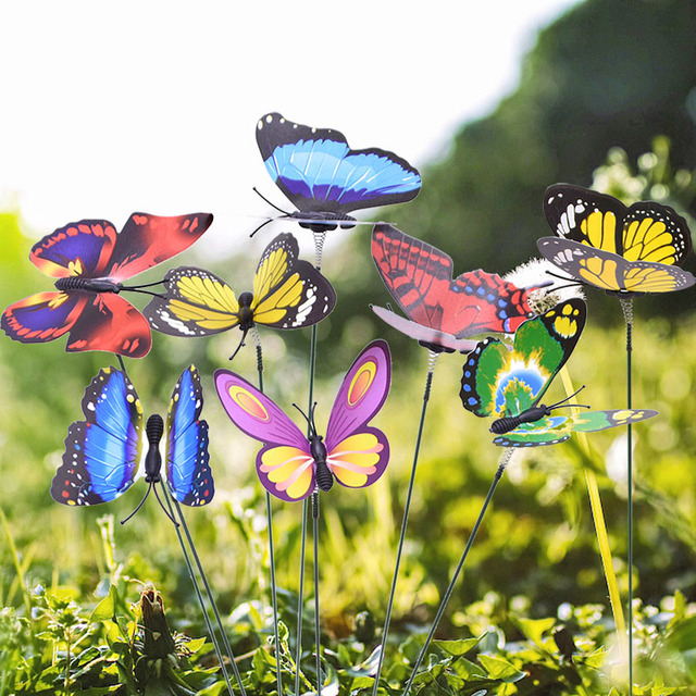 Paliki ozdobne do ogrodu - 10/20 sztuk motylowych kwiatów w różnych kolorach - dekoracyjne sadzarki do wnętrz i ogrodnictwa - Wianko - 1