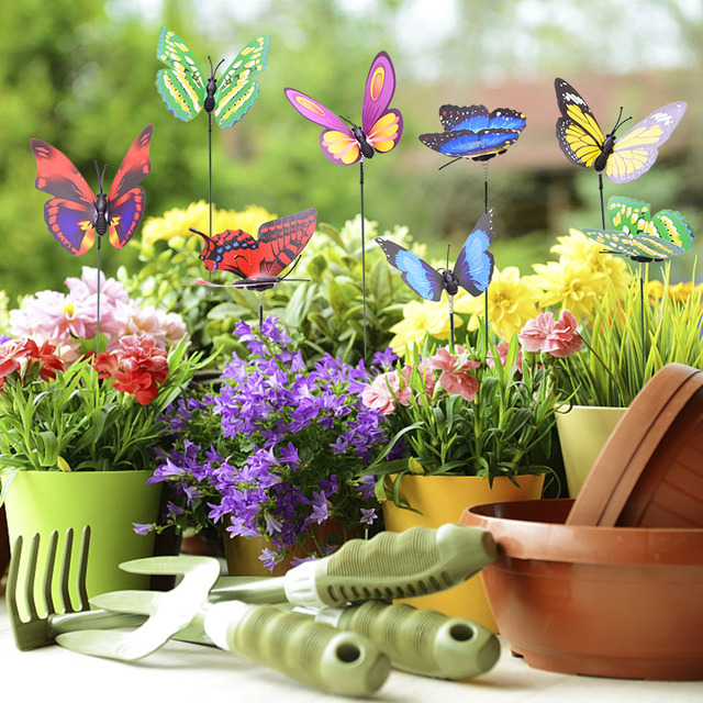 Paliki ozdobne do ogrodu - 10/20 sztuk motylowych kwiatów w różnych kolorach - dekoracyjne sadzarki do wnętrz i ogrodnictwa - Wianko - 4