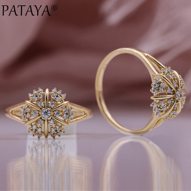 Pierścionek ślubny PATAYA wyprodukowany z różowego złota 585 z naturalnym cyrkonem w kreatywnym wzorze parasola - Wianko - 1