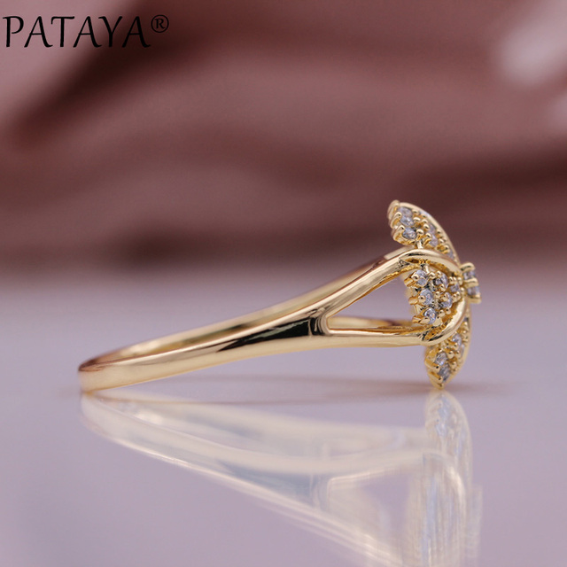 Pierścionek ślubny PATAYA wyprodukowany z różowego złota 585 z naturalnym cyrkonem w kreatywnym wzorze parasola - Wianko - 5