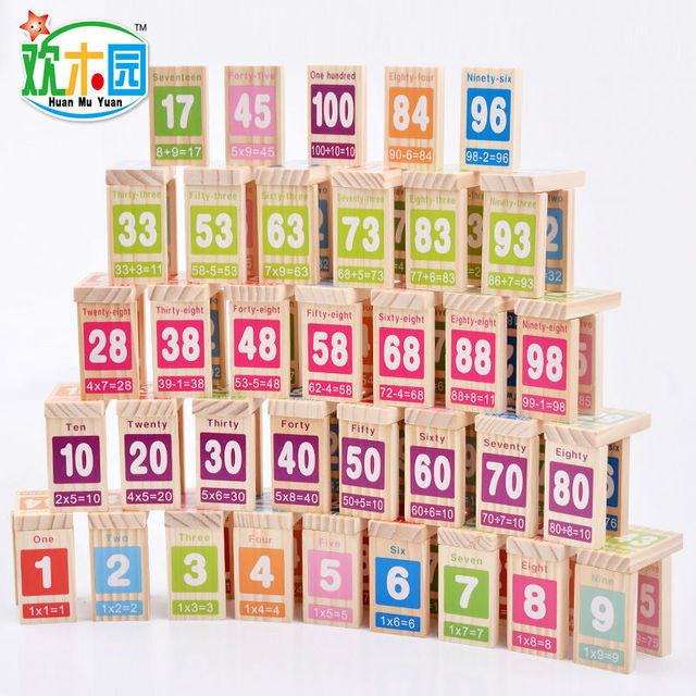 Domino drewniane bloki cyfrowe - zestaw 100 sztuk do nauki dodawania i odejmowania - pomoce naukowe dla dzieci - Wianko - 4