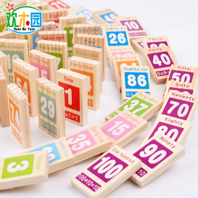Domino drewniane bloki cyfrowe - zestaw 100 sztuk do nauki dodawania i odejmowania - pomoce naukowe dla dzieci - Wianko - 2