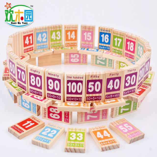 Domino drewniane bloki cyfrowe - zestaw 100 sztuk do nauki dodawania i odejmowania - pomoce naukowe dla dzieci - Wianko - 1