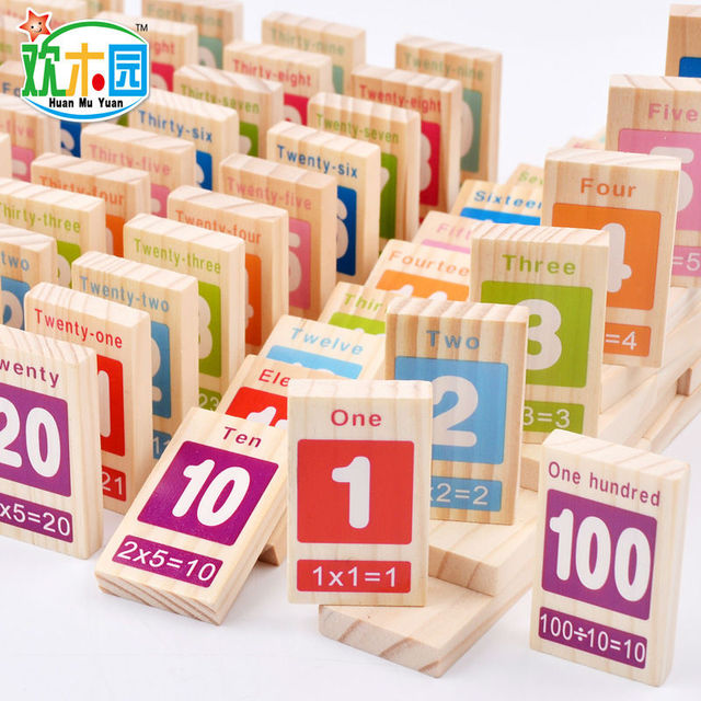 Domino drewniane bloki cyfrowe - zestaw 100 sztuk do nauki dodawania i odejmowania - pomoce naukowe dla dzieci - Wianko - 3