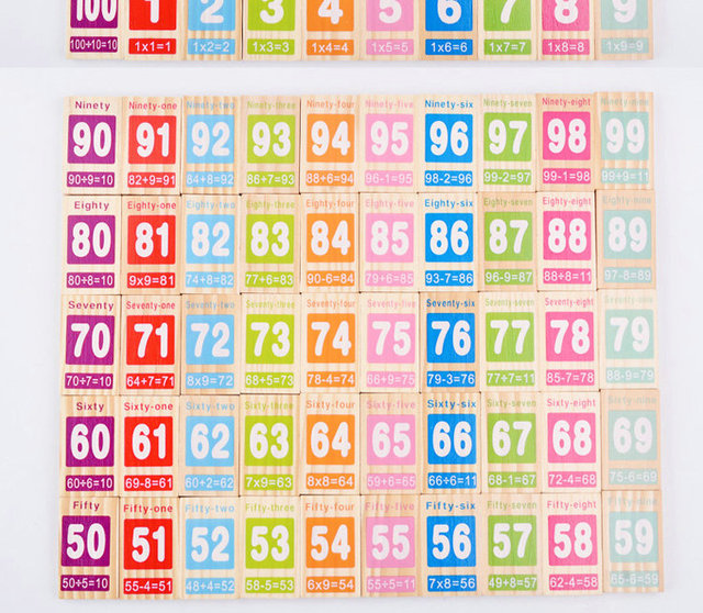 Domino drewniane bloki cyfrowe - zestaw 100 sztuk do nauki dodawania i odejmowania - pomoce naukowe dla dzieci - Wianko - 9
