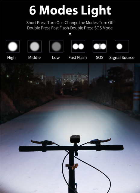 Lampa rowerowa WEST BIKING 1200lm z 3 LED, wyświetlaczem baterii, akumulatorem o pojemności 5200mAh - Wianko - 4