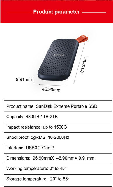 Dysk twardy SanDisk E30 E60 SSD USB3.1 480GB-2TB, typ C - Wianko - 6