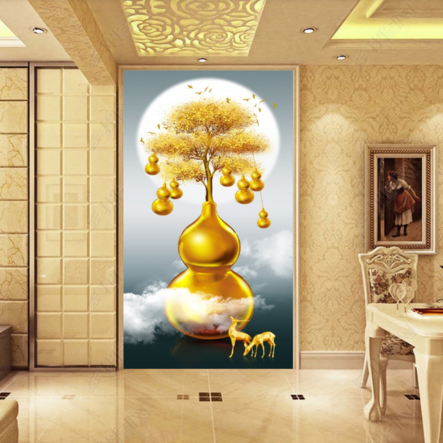 Obraz dekoracyjny chińskiego stylu Wufu Linmen - wysokiej jakości malowanie na ścianę do salonu lub korytarza - Wianko - 3