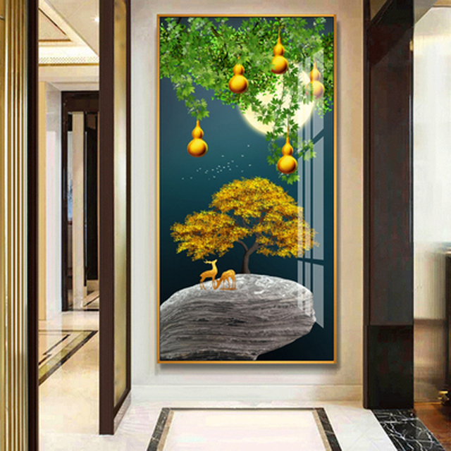 Obraz dekoracyjny chińskiego stylu Wufu Linmen - wysokiej jakości malowanie na ścianę do salonu lub korytarza - Wianko - 4